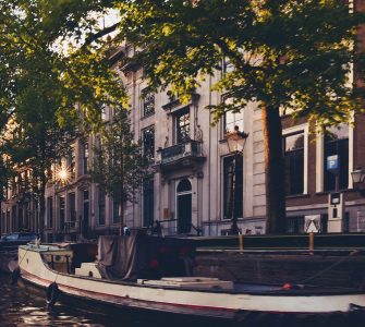 canal boat in amsterdam netherlands