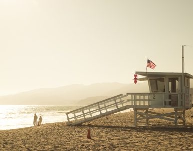 Santa Monica beach lifeguard tower in California USA